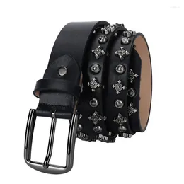 Belts Fashion Black Belt For Women Dark Metal Stud Decorative Ceinture Casual Party Nightclub Waist Accessories Men Personalised