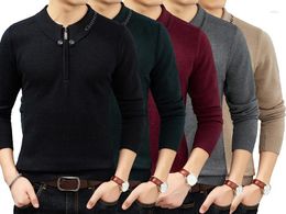 Men's Sweaters Autumn And Winter Polo Collar Solid Colour Sweater Pullover Fashion Business Casual Fit Zipper Warm Knit Top