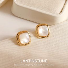 Stud Earrings Luxury Square Natural Shell Gold Colour For Women Advanced Design Geometric Simple Young Girls Party Jewellery N721