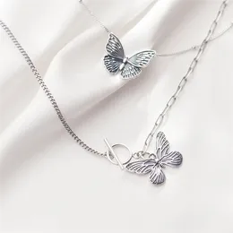 Pendant Necklaces Retro Butterfly Hollow Literary Creativity Silver Color Clavicle Chain Necklace For Women Fashion Jewelry Party Birthday