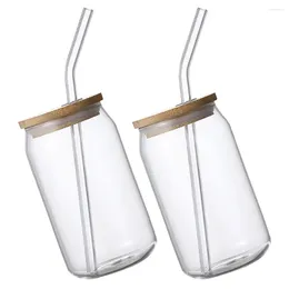 Wine Glasses 2 Pcs Straw Glass Multipurpose Cup Travel Coffee Tumbler Iced Tea Clear Container Lid Water Drinking Flute With And Mug