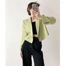 Women's Suits GIDYQ Cropped Blazer Coat Women Korean Casual All Match Office Lady Blazers Fashion Elegan Long Sleeve Outerwear 5 Colours