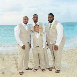 Men's Suits Plus Size Ivory Linen Men For Beach Wedding Groom Tuxedos 2Piece (Vest Pants ) Slim Fit Terno Masculino Costume Homme