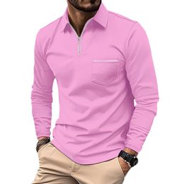 Men's Long Sleeve Athletic Polo Shirt with Zippered Pockets Available in Various Colors