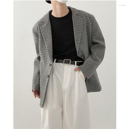Men's Suits Men's 2023 Men's Lattice Suit Jackets Loose Houndstooth Coats Vintage Blaser Masculino Fashion Single-Breasted Blazer