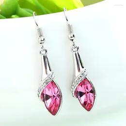 Dangle Earrings Dark Pink Blue Water-drop Crystal Drop For Women Trendy Silver Color Rhinestones Hook Ear Jewelry