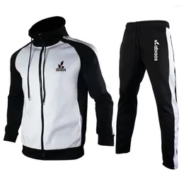 Men's Tracksuits Autumn Color Matching Loose European Size Pants Printed Hooded Sportswear Casual Set
