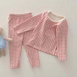 Clothing Sets 2023 Children's Home Suit Set Autumn Bottom Shirt Chequered Print Long Sleeve Cute Fashion Durable Two Piece