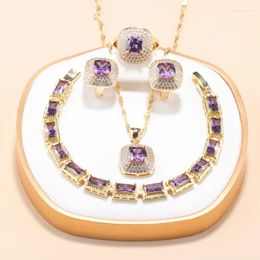 Necklace Earrings Set African Women Luxury Sets Dubai Wedding & Engagement Jewellery Adjuatbale Bracelet/Ring Zircon Accessories 5-Piece