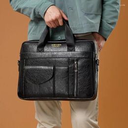 Briefcases TopFight Men's Handbag Business Briefcase Retro PU One Shoulder Messenger Bag Computer File