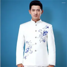 Men's Suits White Men Chinese Tunic Designs Homme Terno Stage Costumes For Singers Blazer Embroidery Jacket Star Style Dress