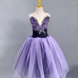 Stage Wear Purple Ballet Tutu Skirt Professional Girls Swan Dance Performance Long Dress For Adult Women Costumes Velvet Top