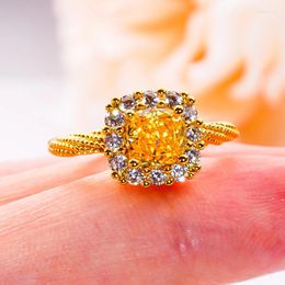 Cluster Rings Luxury 1 Yellow High Carbon Diamond Topaz Ring For Women S925 Sterling Silver Au750 18K Gold Plated Wedding Fine Jewelry