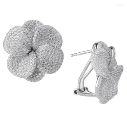 Stud Earrings 2024 Spring Bloom Flower Design Natural Jewelry Full Micro Paved 5A Cubic Zirconia CZ Sparking Women Earring