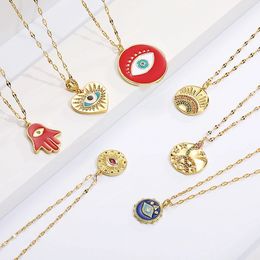 Boho Evil Bllue Eye Necklace for Women Men Snake All-seeing Eye Collar Necklace Gold Color Pendant Long Chains Necklace Punk Fashion JewelryNecklace