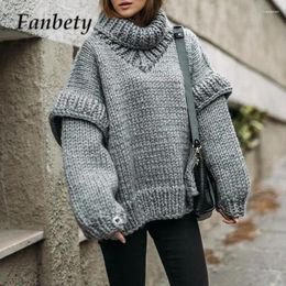 Women's Sweaters Autumn Winter Thickened Long Sleeve Fluffy Sweater Fashion Turtleneck Solid Color Loose Pullover Women Chic Warm Knitted