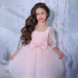 Girl Dresses Cute Square Collar Flower Dress Bow Gown Little Princess Prom Party Communion Birthday Wedding Customised