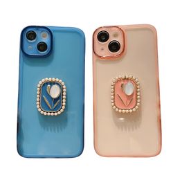 For Iphone 15 14 13 12 pro max plus Cell Phone Cases Luxury Pearl Flower Transparent TPU Full Protective Cover Girls Multi-color Mobile Phone Shell Apple Ring Holder