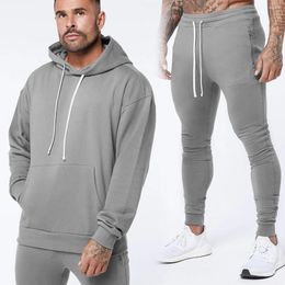 Men's Tracksuits Solid Casual Sportswear Suits Men Hoodies Pants Sets Cotton Sweatshirt Sweatpants Male Gym Fitness Clothing Joggers