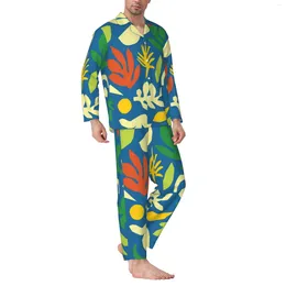 Men's Tracksuits Abstract Summer Leaves Seamless Long-Sleeved Pyjama Set With Cotton Flannel Men Pants And Long Sleeve