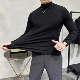 Men's T Shirts 5 Colors Autumn Winter Turtleneck Long Sleeve Men Solid Color Slim Fit Casual Elastic Warm Tee Shirt Homme 3XL-M