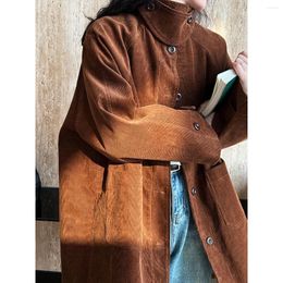 Women's Trench Coats Winter Brown Maillard Corduroy Oversize Coat Korean Warm Plus Cotton Windbreaker Jacket