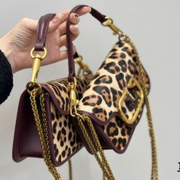 Autumn and winter leopard print horse hair leather Valen Loco chain bag designer bag luxury shoulder bags women crossbody bag canvas glitter strap purse bag