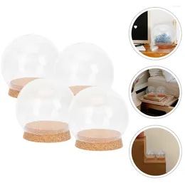 Decorative Flowers 4 Pcs Spherical Glass Cover Dustproof Dome Base Simple Exquisite Flower Adornment Bell Jar