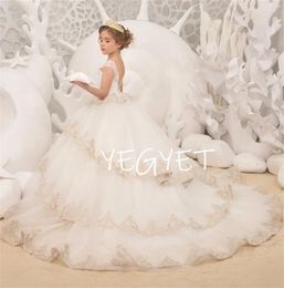 Girl Dresses Beautiful Ivory And Gold Special Occasion Lace Flower Dress Wedding Birthday First Communion Pageant Party