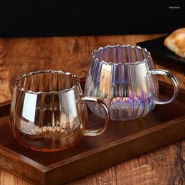 Wine Glasses 400ml Heat-Resistant With Handle Stripes Glass Mug Breakfast Milk Cup Cute Office Home Coffee Mugs Pumpkin Pattern Drinkware