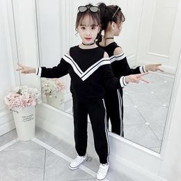 Clothing Sets Fashion Big Girls Sports Suits Off Shoulder Black And White Set For Teenage Spring Tracksuit Kids Plus Size Sportswear