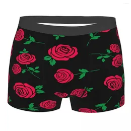 Underpants Boxer Men Underwear Male Panties Red Rose Pattern On Black Shorts Comfortable Homme