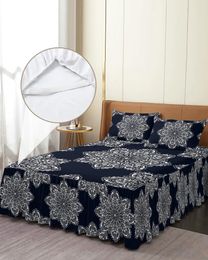 Bed Skirt Mandala Abstract Flower Elastic Fitted Bedspread With Pillowcases Protector Mattress Cover Bedding Set Sheet