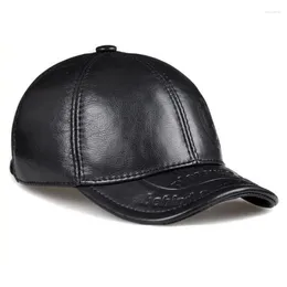 Berets Wholesale 2023 Top Quality Cowhide Warm Cap Winter Autumn Fashion Casual Letter Leather Hat Ears Men Women