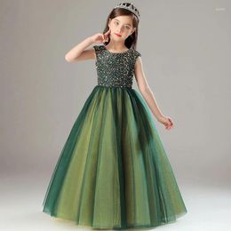 Girl Dresses Flower Dress Wedding Junior Bridesmaid Sequins Sleeveless Skirt Girls Pageant Gown Floor Length Prom Green 4-15T