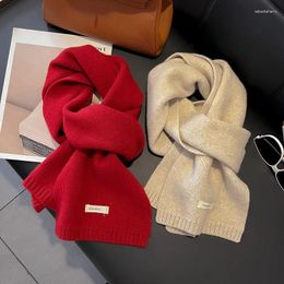 Scarves Wool Knitted Scarf Women Winter Warm Candy Color Thicked Soft Cashmere Pashmina Neck 2023