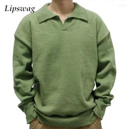 Men's Sweaters 2023 Fall Winter Mens Casual Sweater Polo Shirt Knitting Turn-down Collar Long Sleeve Fashion Solid Colour Knit Jumpers