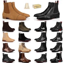 With Box 2024 Luxury Designer Men Fashion Boots Red Bottoms Patent Leather Black Beige Platform Sneakers Flat Over The Knee Martin Boot Mens Office Booties Size 39-47