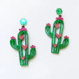 Dangle Earrings KUGUYS Cute Acrylic Plant Drop For Women Girls Glitter Green Cactus Heart Flower Holiday Parties Jewellery Accessories