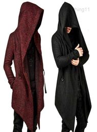 2023Steampunk Men Gothic Male Hooded Irregular Red Black Trench Vintage Mens Outerwear Cloak Fashion trench coat men
