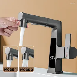 Bathroom Sink Faucets LED Faucet Intelligent Temperature Sensor Digital Display Brass Basin Taps Cold Water Pull Out Lifting