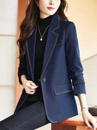 Women's Suits Vintage Ladies Formal Blue Blaze Coat Black Women Female Long Sleeve Single Button Slim Business Work Wear Grey Jacket