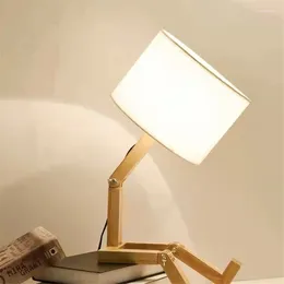 Table Lamps Nordic Wooden Lamp Adjustable Man Shape Log Fabric Desk Light Flexible Robot Study Room Bedroom Office Reading Lights