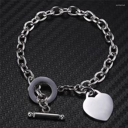 Link Bracelets Fashion Heart Charm Stainless Steel Bracelet For Women Vintage Gold Plating Punk Thick Chain On Hand 2024 Jewellery