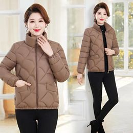 Women's Trench Coats Lightweight Fashion Standing Collar Solid Color Parkas Female Mom Warm Down Cotton Coat