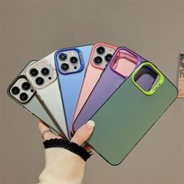 Luxury Matte Plating Bumper Matte Colour Double Sided Silver Electroplated Button Simple Frost Shockproof Armour Protective Cases For iPhone 15 14 13 12 11 Pro Max
