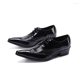 Dress Shoes Classic Black Business Formal Metal Pointed Toe Male Scale Genuine Leather Oxfords Man's Prom Brogue Size 35-47