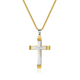 Chains Mens Chain Necklace Black Cross Stainless Steel Pendant Gold Colour Box Fashion Peace Faith