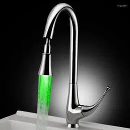 Kitchen Faucets LED Faucet Mixer Tap And Cold Rotated Sink Basin Pull Down Copper Stretch Dish Lamp