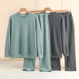 Men's Sleepwear 2023 Men Autumn And Winter Long Sleeved Oversized Home Clothing Loose Fitting Casual Round Neck Wide Leg Pants Set